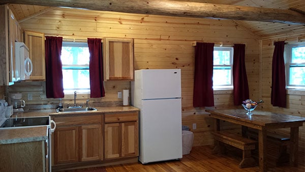 Cabin 5 (Redwood) remodelled kitchen full view.